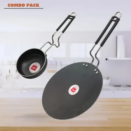 LAZYwindow Traditional Iron Tawa & Tadka Pan with Grip type Handle (Base Black) Induction Bottom Cookware Set  (Iron, 2 - Piece)
