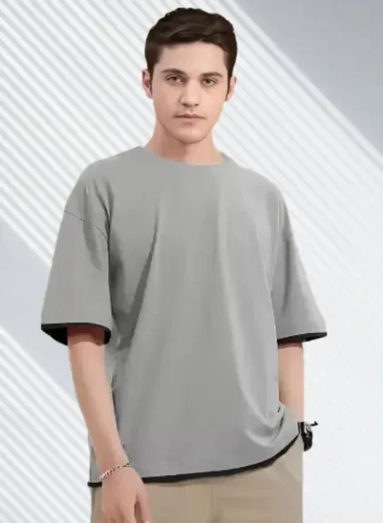 Men Solid Round Neck Cotton Blend Grey T-Shirt