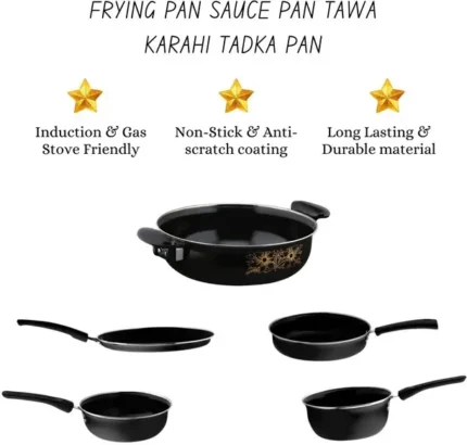 cookpro Best Kitrchen Accessories Induction Bottom Non-Stick Coated Cookware Set  (Cast Iron, 5 - Piece)