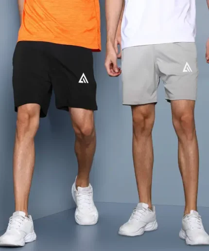 Pack of 2 Solid Men Black, Grey Basic Shorts