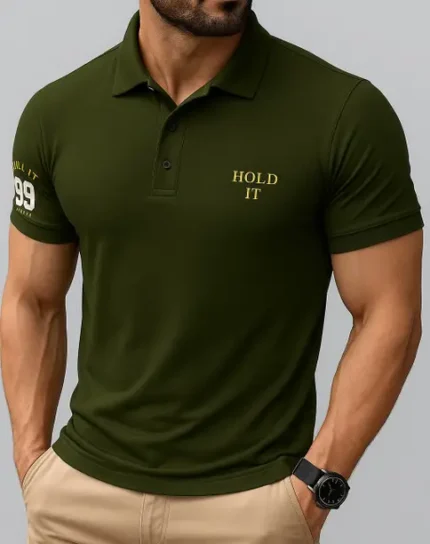 Men Solid Polo Neck Cotton Blend Green T-Shirt