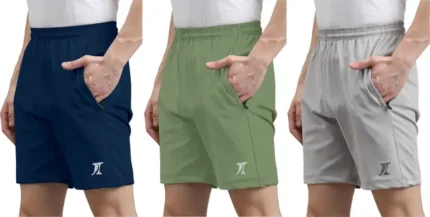 Pack of 3 Solid Men Dark Blue, Light Green, Silver Casual Shorts