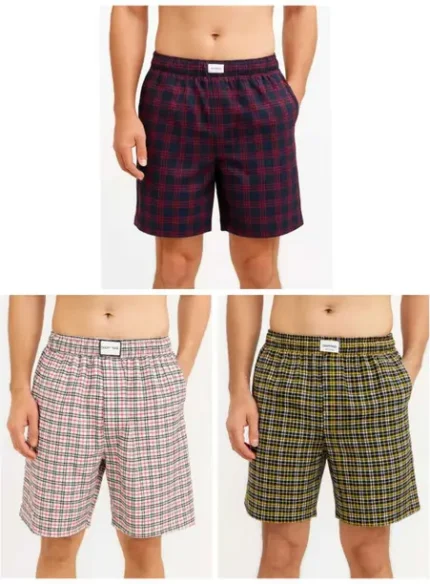 Pack of 3 Checkered Men Dark Blue, White, Black Bermuda Shorts