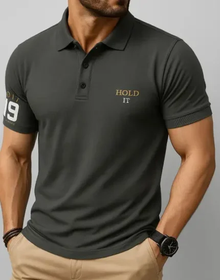 Men Solid Polo Neck Cotton Blend Grey T-Shirt
