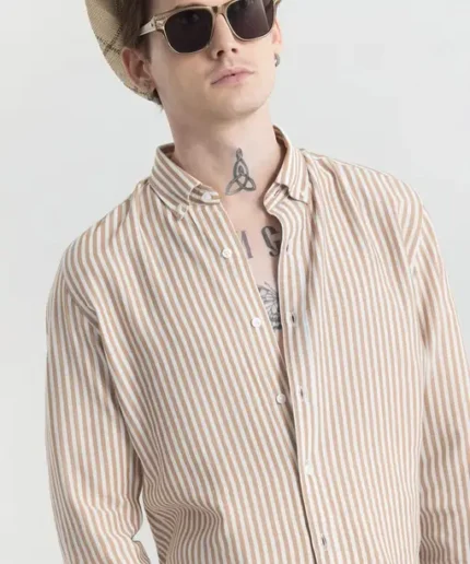 Men Slim Fit Checkered Mandarin Collar Casual Shirt