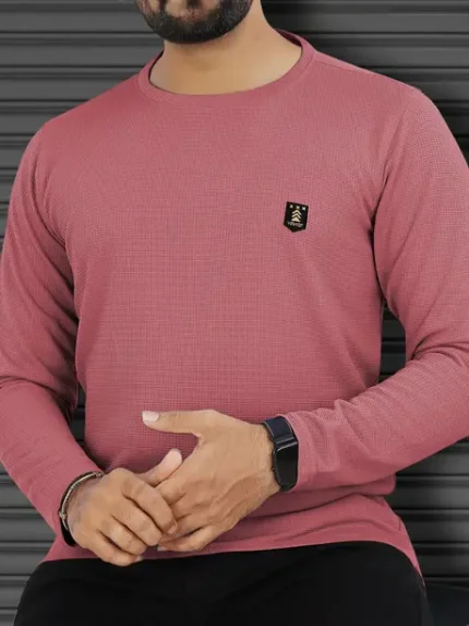 Men Solid Round Neck Polyester Pink T-Shirt