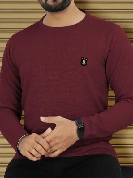Men Solid Round Neck Polyester Maroon T-Shirt