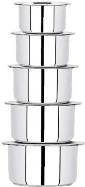 LIMETRO STEEL High Quality Stainless Steel Set of 5 Induction Base Tope Set / Cookware Set with lid Multipurpose Capacity (5 Pieces. 1 Ltr, 1.5 Ltr, 2 Ltr, 2.5 Ltr, 3 Ltr) Induction Bottom Cookware Set  (Stainless Steel, 5 - Piece)