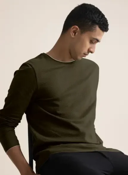 Self Design Men Round Neck Polycotton Dark Green T-Shirt